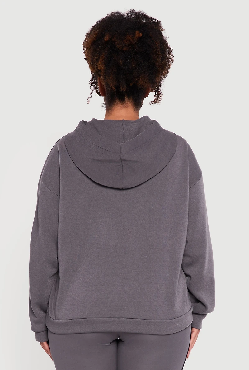 Plus Drawstring Hooded Drop Sleeve Sweatshirt