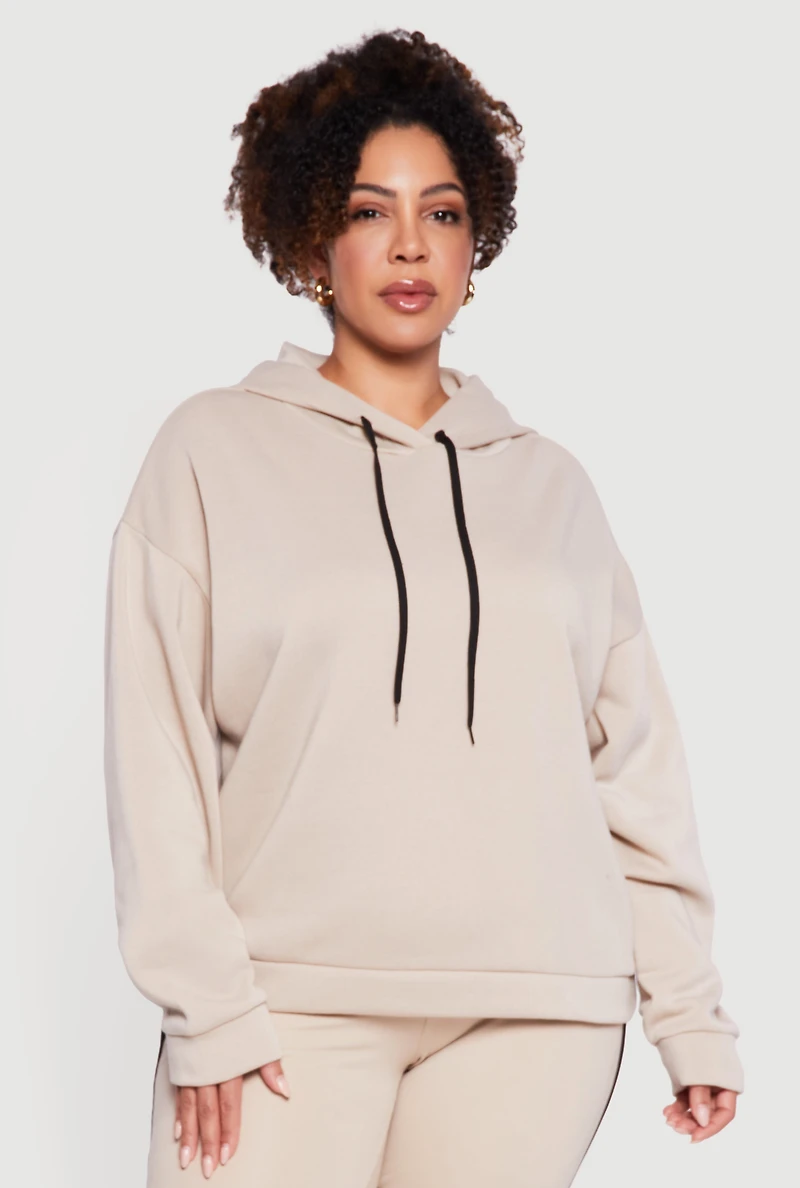 Plus Drawstring Hooded Drop Sleeve Sweatshirt