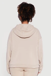 Womens Plus Size Drawstring Hooded Drop Sleeve Sweatshirt, Beige, Size 1X