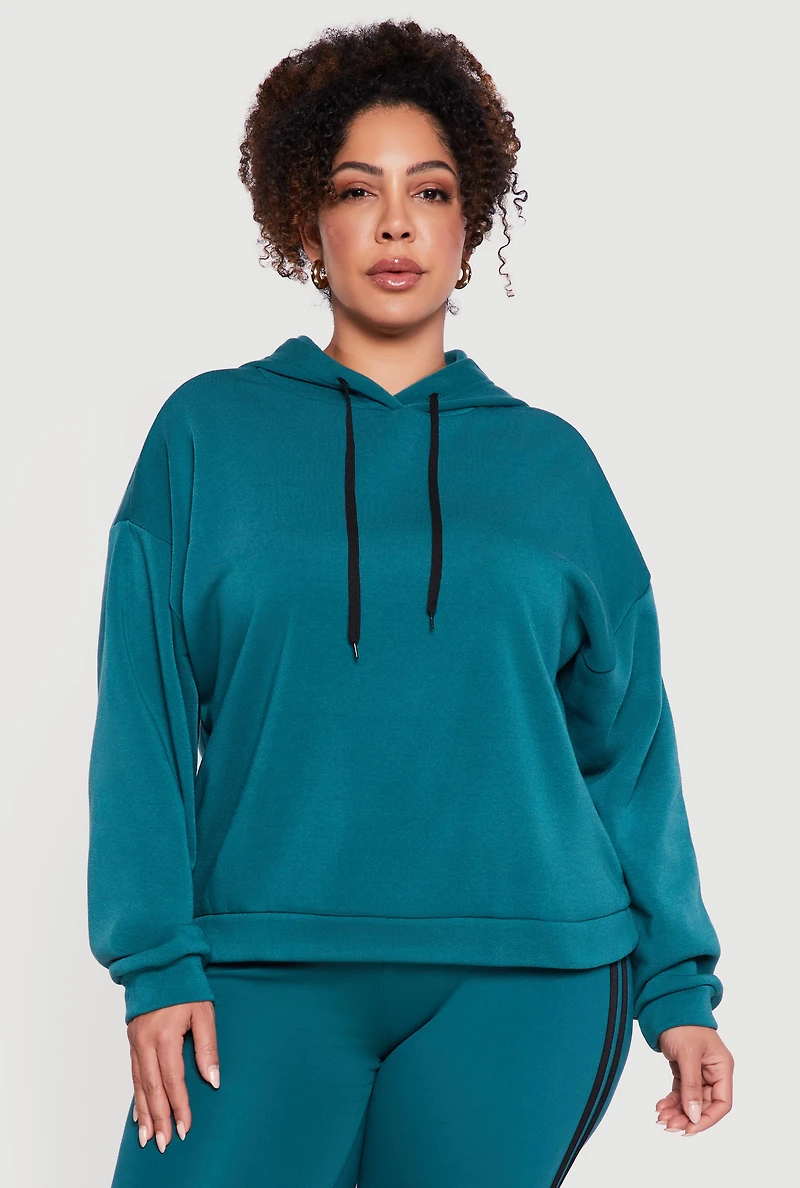 Plus Drawstring Hooded Drop Sleeve Sweatshirt