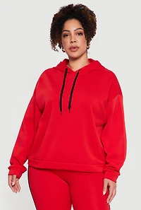 Plus Drawstring Hooded Drop Sleeve Sweatshirt