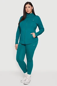 Womens Plus Size Zip Front Mock Neck Track Jacket, Green, Size 4X