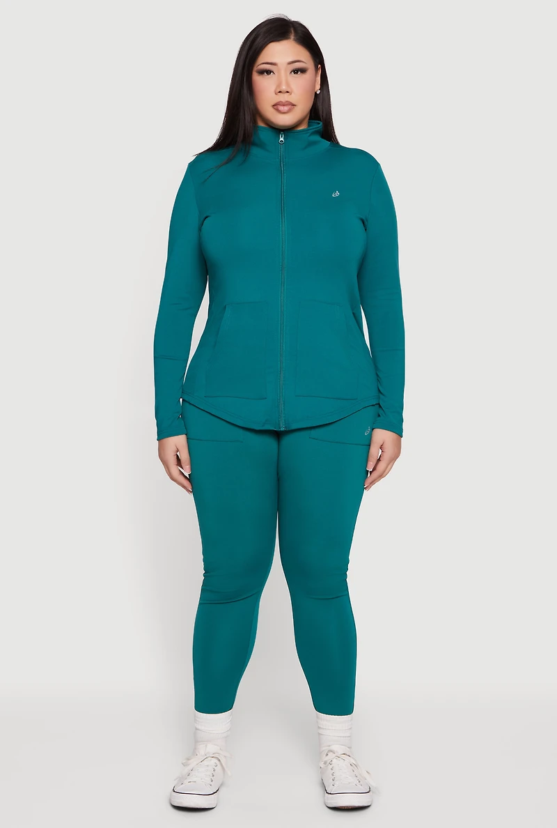 Womens Plus Size Zip Front Mock Neck Track Jacket, Green, Size 4X