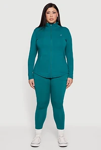 Womens Plus Size Zip Front Mock Neck Track Jacket, Green, Size 4X