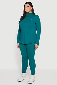 Womens Plus Size Zip Front Mock Neck Track Jacket, Green, Size 4X