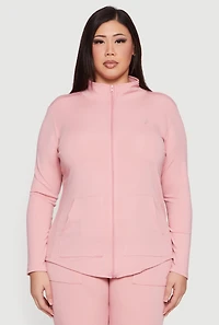 Plus Zip Front Mock Neck Track Jacket