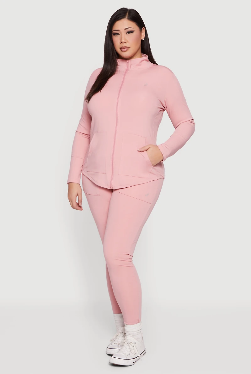 Plus Zip Front Mock Neck Track Jacket