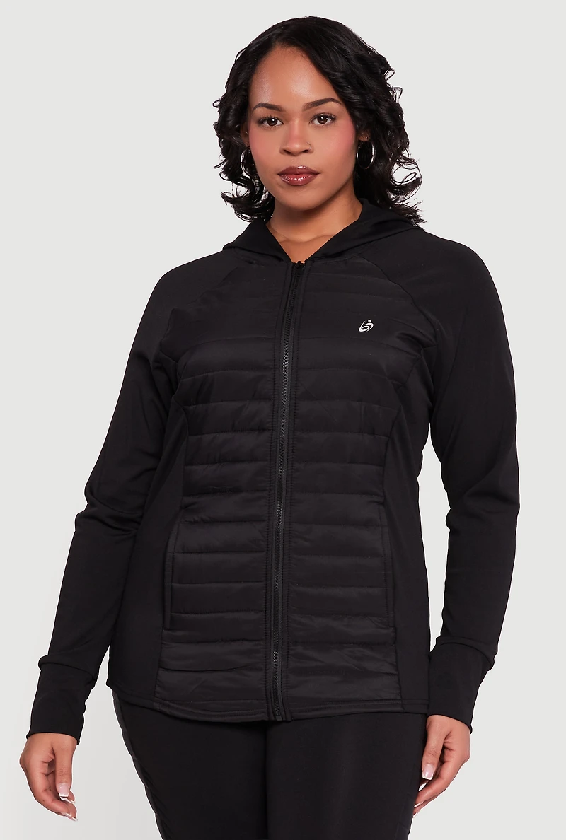 Plus Lightweight Puffer Detail Hooded Active Jacket
