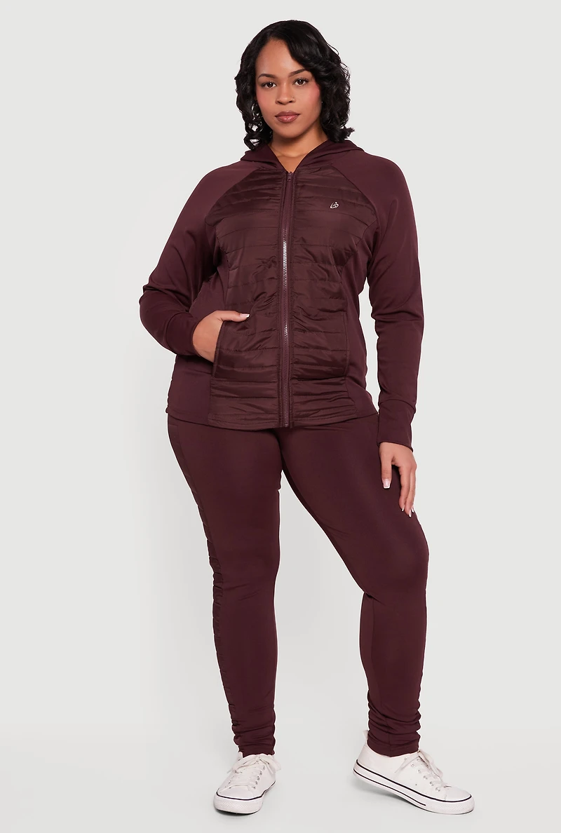 Womens Plus Lightweight Puffer Detail Hooded Active Jacket,