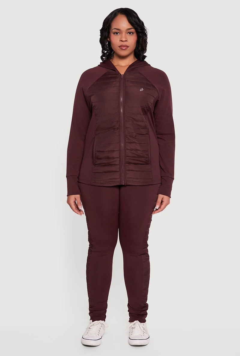 Womens Plus Lightweight Puffer Detail Hooded Active Jacket,