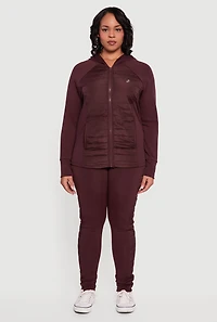 Womens Plus Lightweight Puffer Detail Hooded Active Jacket,