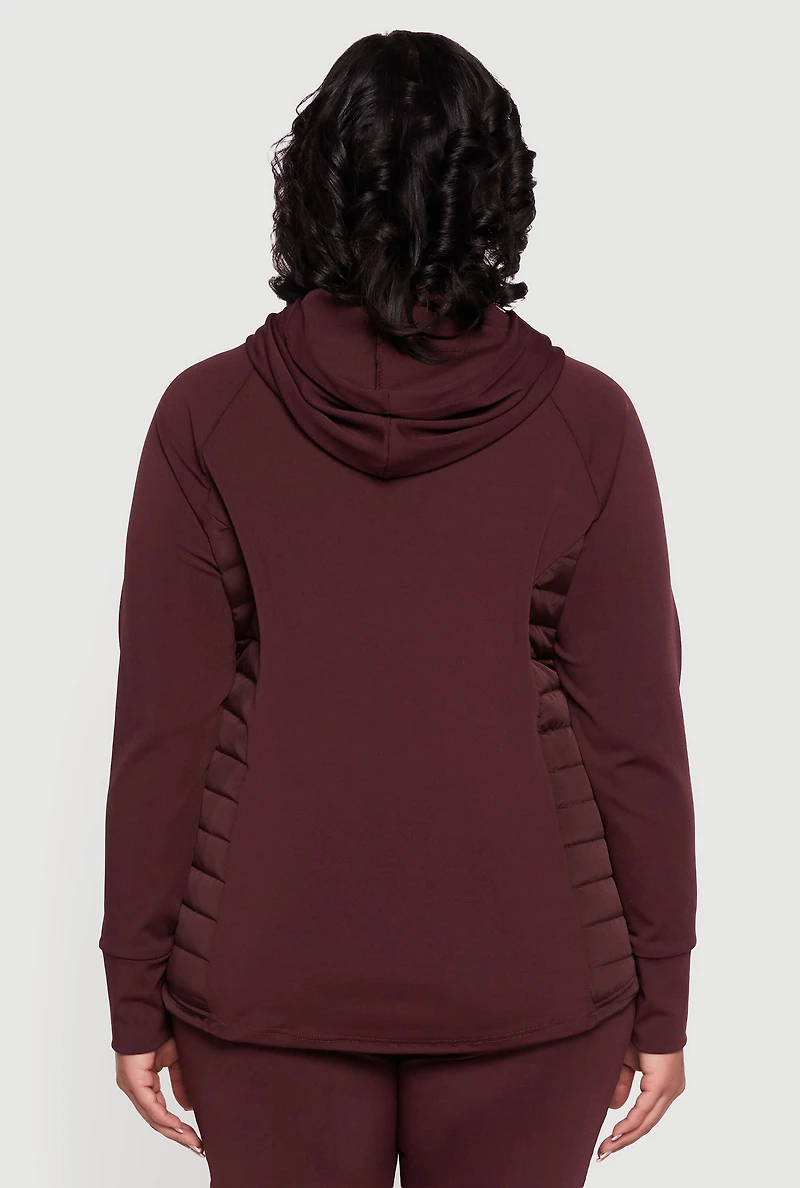 Womens Plus Lightweight Puffer Detail Hooded Active Jacket,