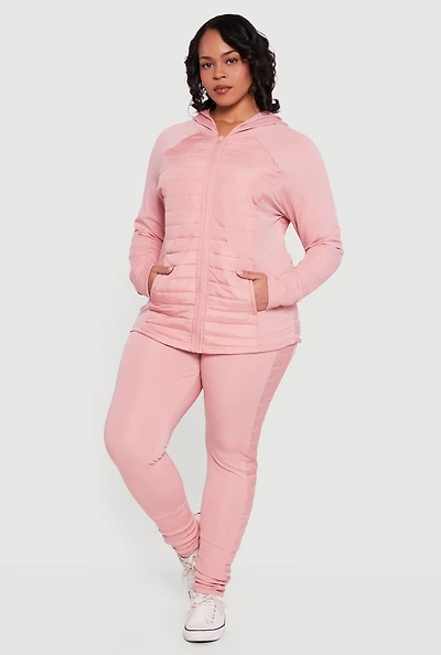 Womens Plus Size Puffer Detail Side Leggings, Pink, Size 4X