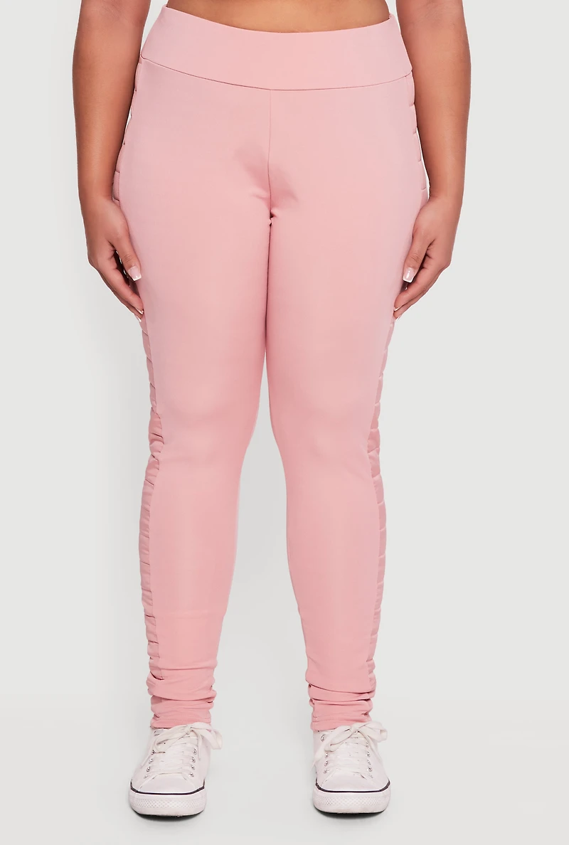 Womens Plus Size Puffer Detail Side Leggings, Pink, Size 4X