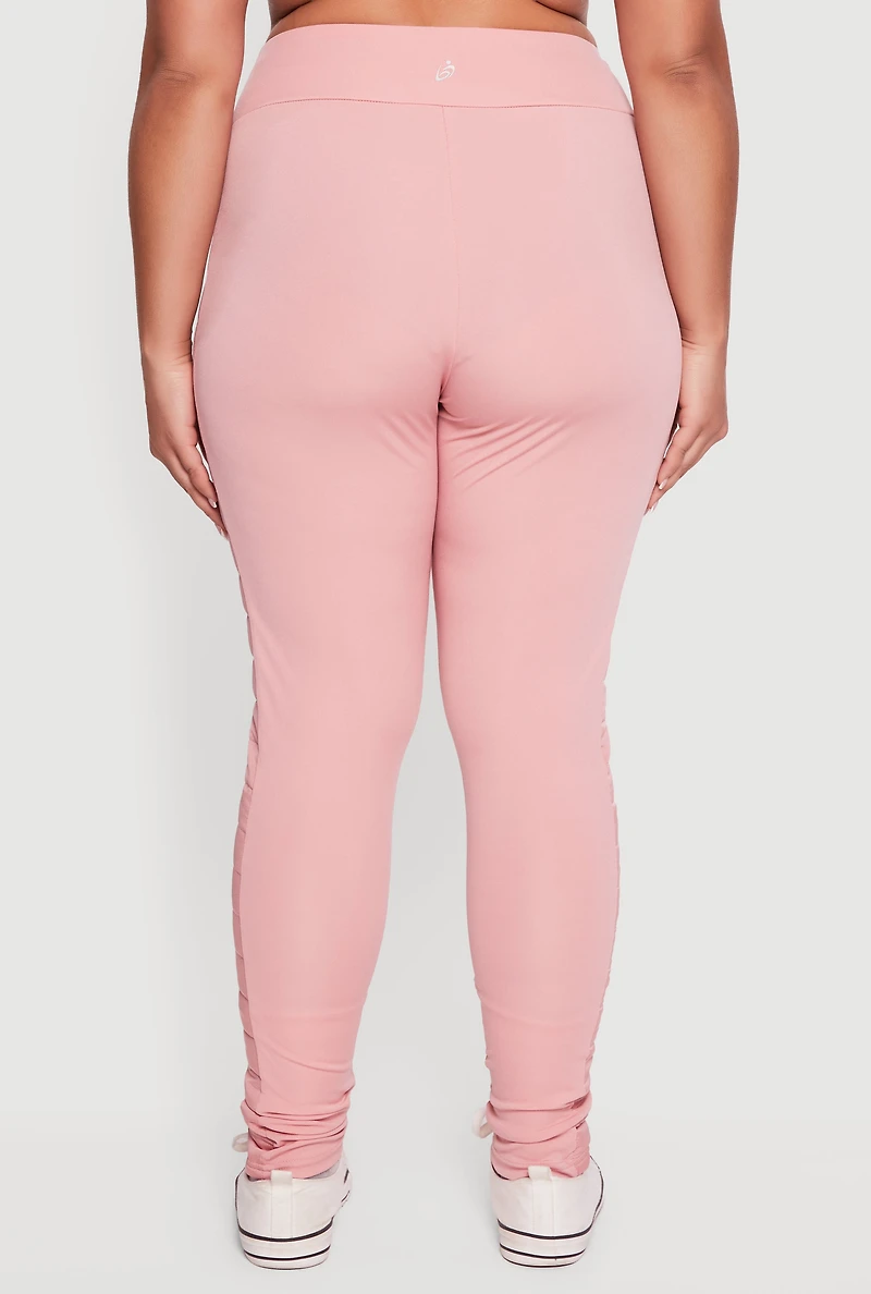 Womens Plus Size Puffer Detail Side Leggings, Pink, Size 4X