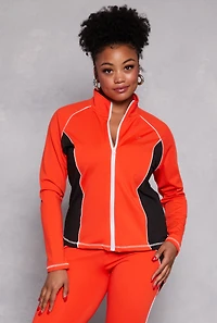 Plus Color Block Contrast Trim Track Jacket