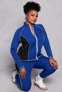 Plus Color Block Contrast Trim Track Jacket