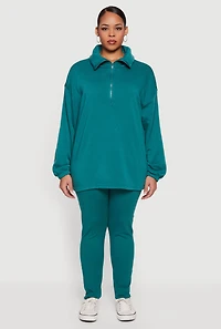 Womens Plus Size Half Zip Long Sleeve Pullover, Green, Size 4X