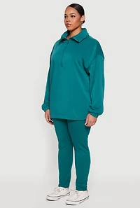 Womens Plus Size Half Zip Long Sleeve Pullover, Green, Size 4X