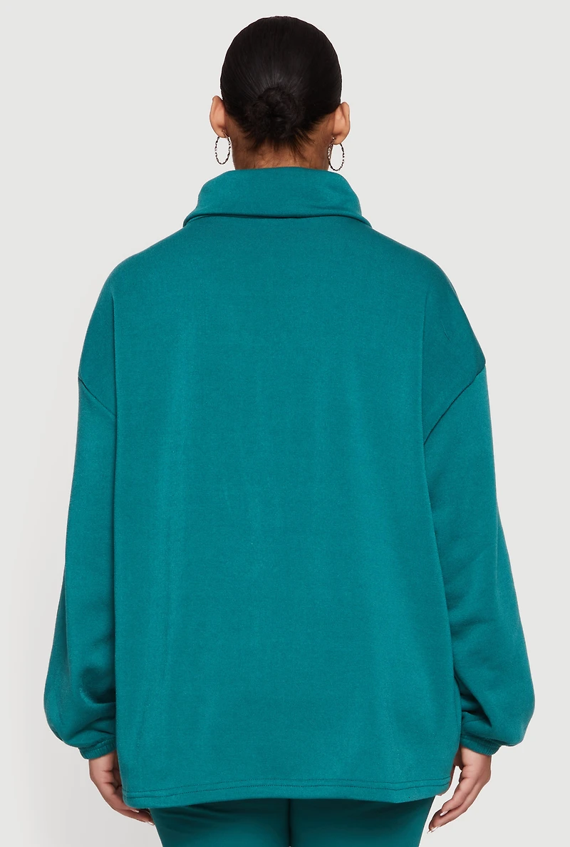 Womens Plus Size Half Zip Long Sleeve Pullover, Green, Size 4X