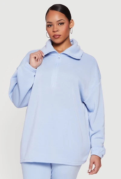 Plus Half Zip Long Sleeve Pullover