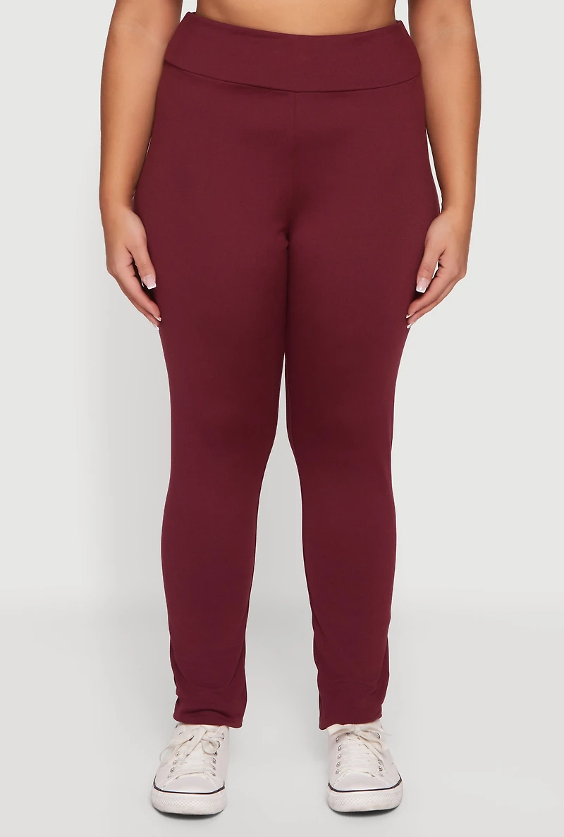 Plus Solid High Waisted Pull On Leggings