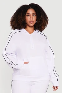 Plus Contrast Piping Kangaroo Pocket Pullover Hoodie