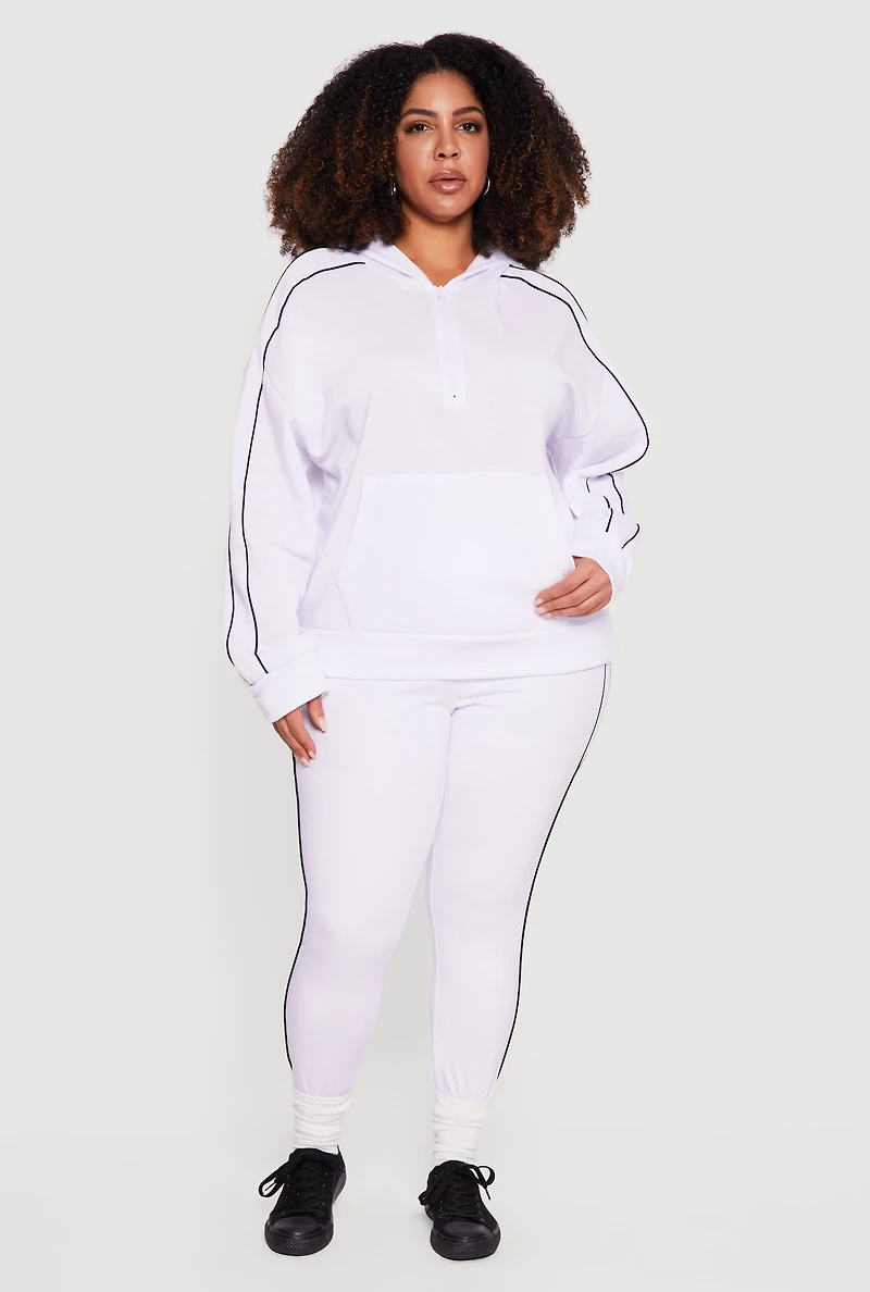 Plus Contrast Piping Kangaroo Pocket Pullover Hoodie