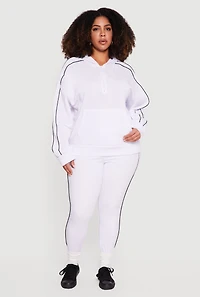 Plus Contrast Piping Kangaroo Pocket Pullover Hoodie