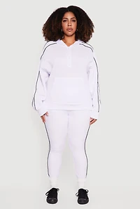 Plus Contrast Piping Kangaroo Pocket Pullover Hoodie