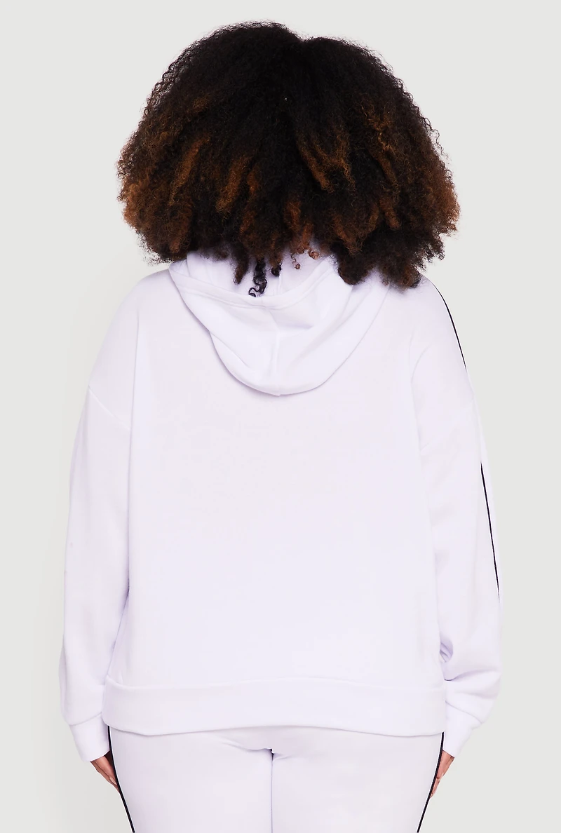 Plus Contrast Piping Kangaroo Pocket Pullover Hoodie