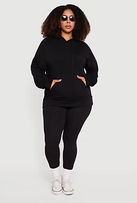 Womens Plus Kangaroo Pocket Long Sleeve Pullover Hoodie,