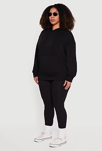 Womens Plus Kangaroo Pocket Long Sleeve Pullover Hoodie,