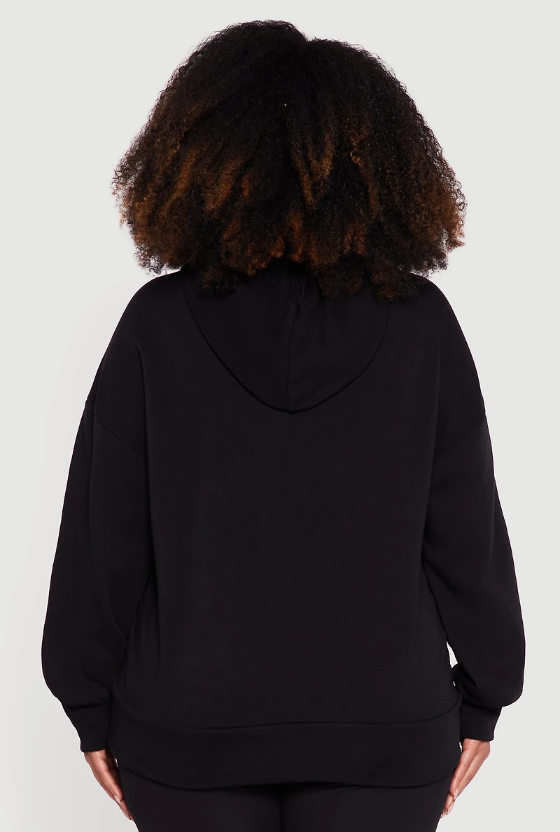 Womens Plus Kangaroo Pocket Long Sleeve Pullover Hoodie,