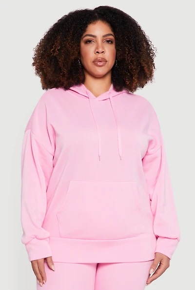 Plus Kangaroo Pocket Long Sleeve Pullover Hoodie