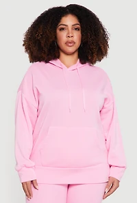 Plus Kangaroo Pocket Long Sleeve Pullover Hoodie