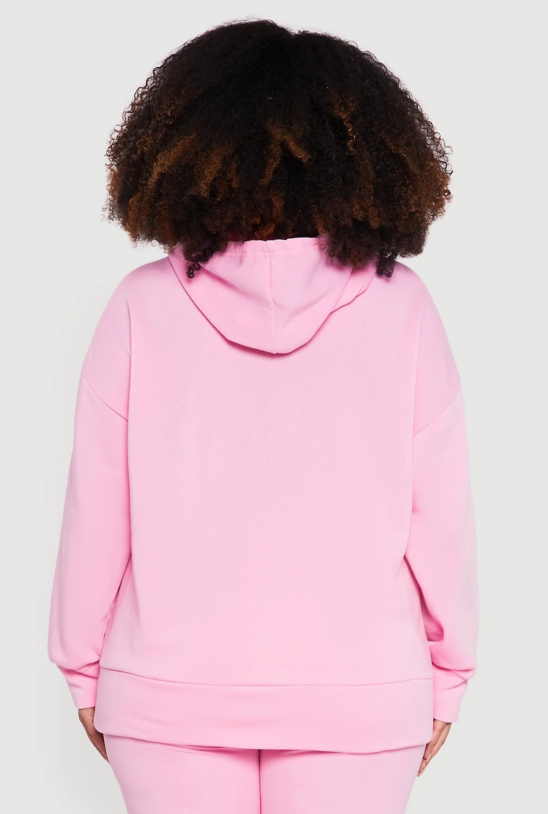 Plus Kangaroo Pocket Long Sleeve Pullover Hoodie