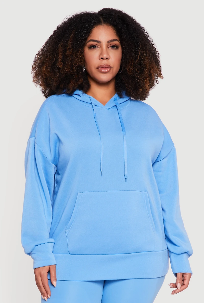 Plus Kangaroo Pocket Long Sleeve Pullover Hoodie