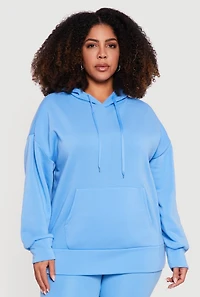 Plus Kangaroo Pocket Long Sleeve Pullover Hoodie