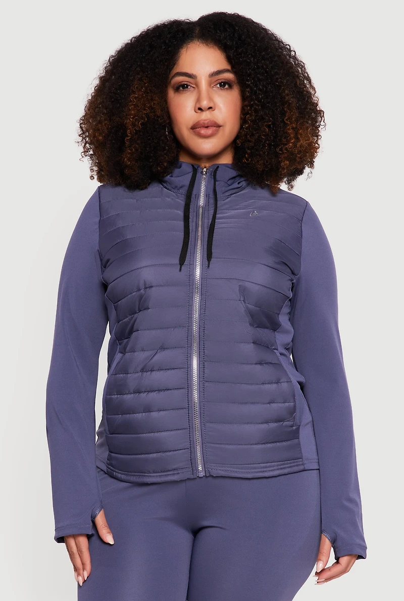 Plus Lightweight Puffer Detail Hooded Zip Front Jacket