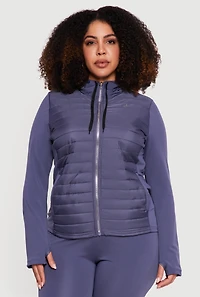 Plus Lightweight Puffer Detail Hooded Zip Front Jacket