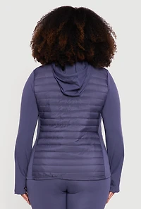 Womens Plus Lightweight Puffer Detail Hooded Zip Front Jacket, Blue,