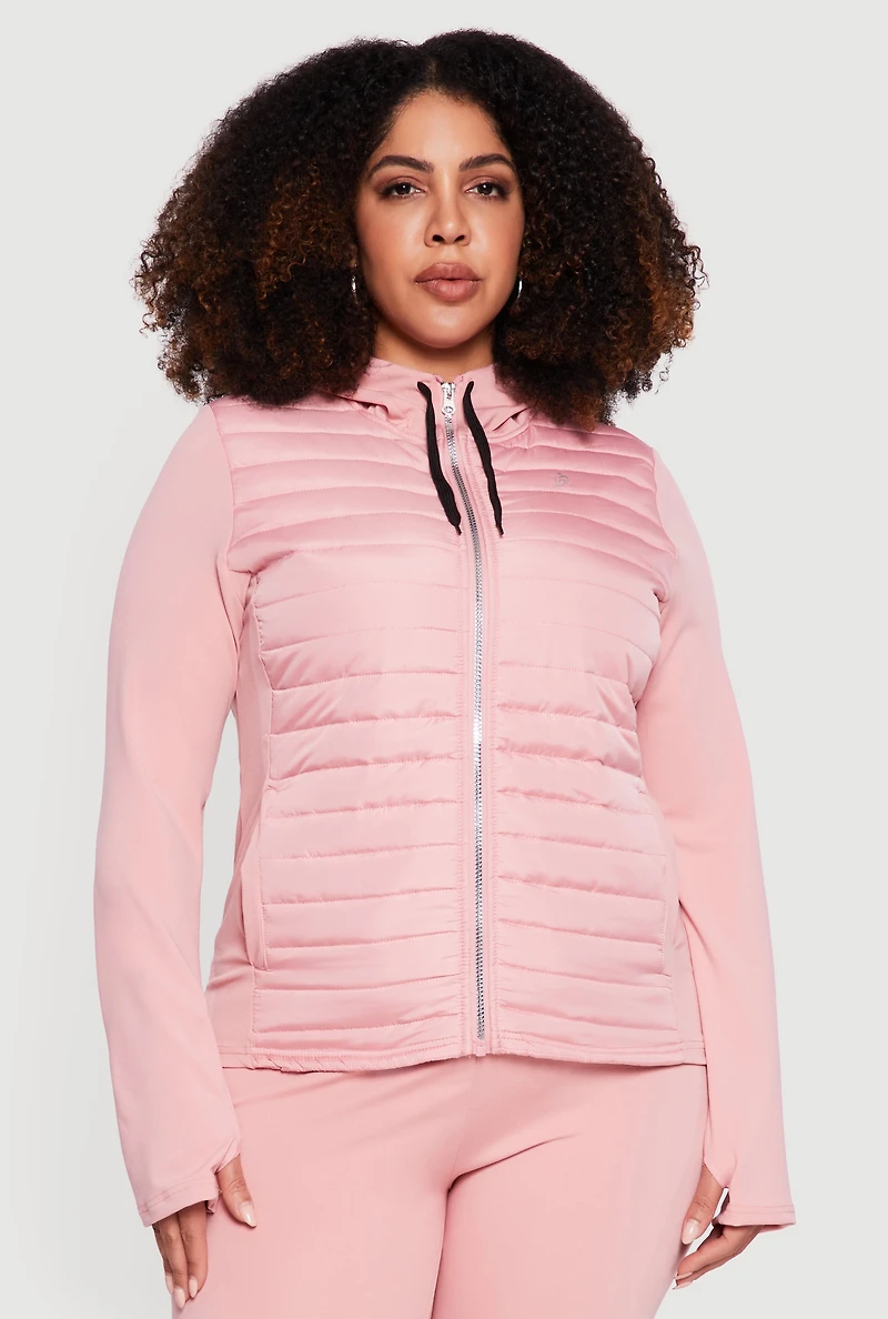 Plus Lightweight Puffer Detail Hooded Zip Front Jacket