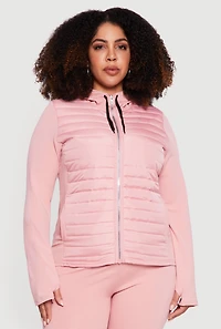 Plus Lightweight Puffer Detail Hooded Zip Front Jacket
