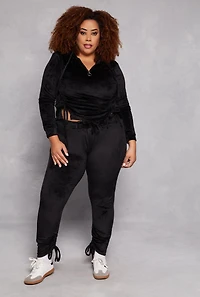 Womens Plus Size Velour Ruched Half Zip Hoodie, Black, Size 2X