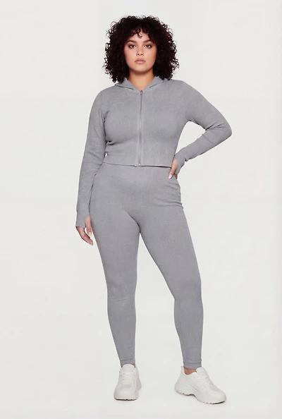 Plus Acid Wash Seamless Ribbed Leggings