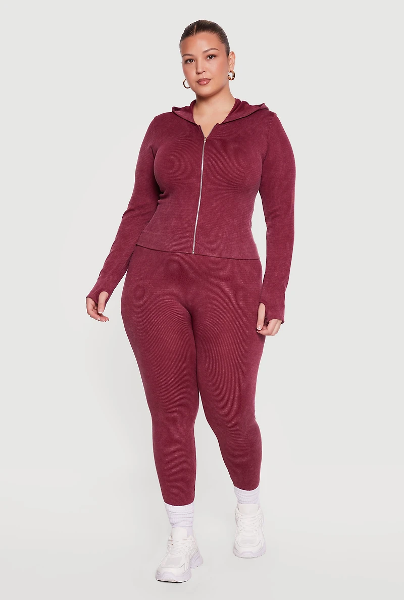 Plus Acid Wash Seamless Ribbed Leggings