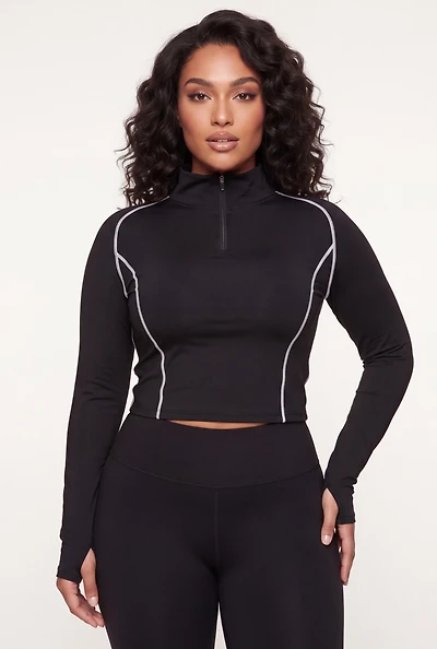 Plus Contrast Decorative Stitch Track Jacket with Thumb Holes