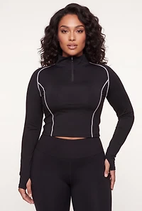 Plus Contrast Decorative Stitch Track Jacket with Thumb Holes