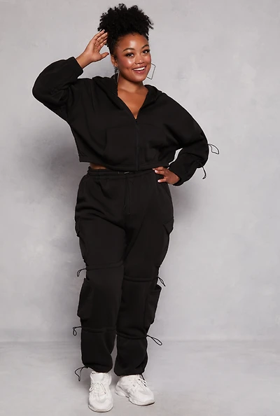 Plus Fleece Toggle Drawstring Cargo Joggers